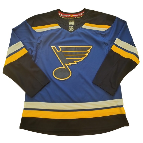 St Louis Blues Fanatics Premium NHL Jersey Blue Yellow Mens Size 54 Fight Strap